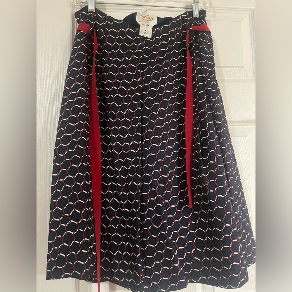 Talbots Navy and Red Geometric Midi Skirt